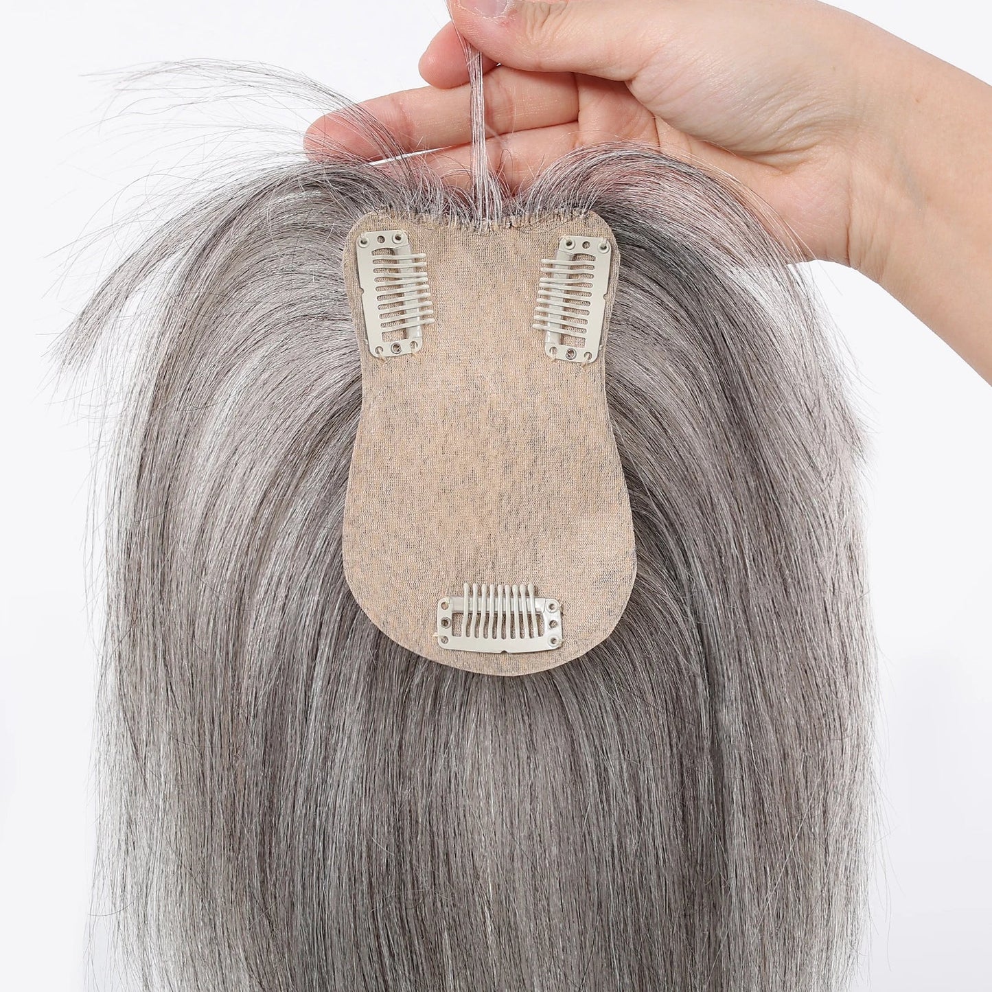 10” Human Hair Topper with Thick Bangs – 360° Clip-In Silk Base Topper for Women