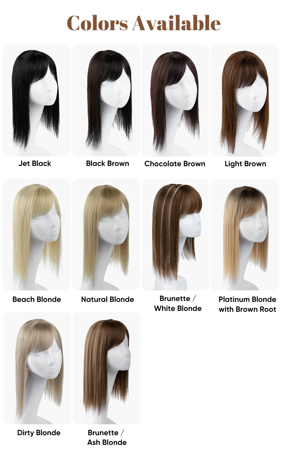 Natural-Look Hair Topper with Bangs – Medium-Length Clip-In Wig for Women (Straight, 120% Density)