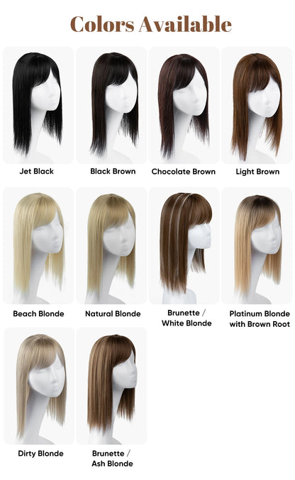 Natural-Look Hair Topper with Bangs – Medium-Length Clip-In Wig for Women (Straight, 120% Density)