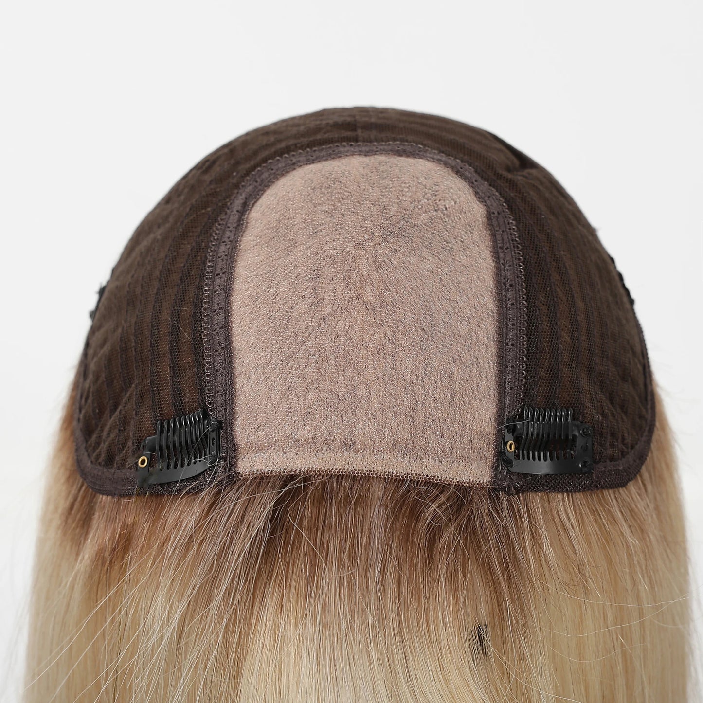 16” Human Hair Topper with Bangs – Clip-In Straight Lace Base Topper