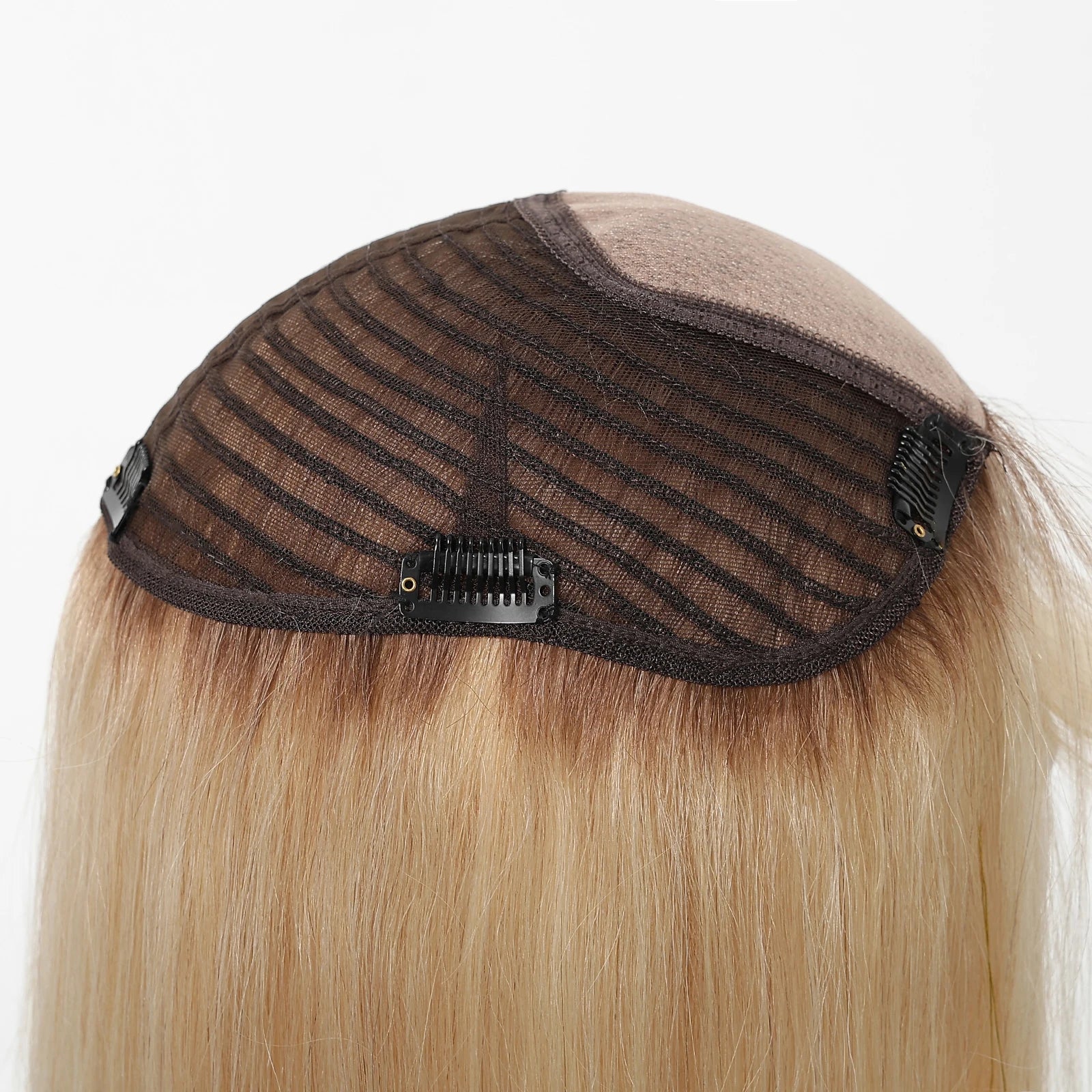 16” Human Hair Topper with Bangs – Clip-In Straight Lace Base Topper