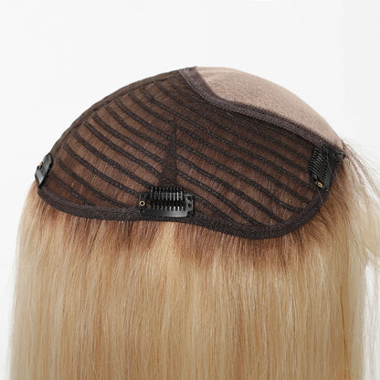 16” Human Hair Topper with Bangs – Clip-In Straight Lace Base Topper