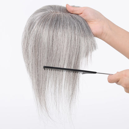 10” Human Hair Topper with Thick Bangs – 360° Clip-In Silk Base Topper for Women