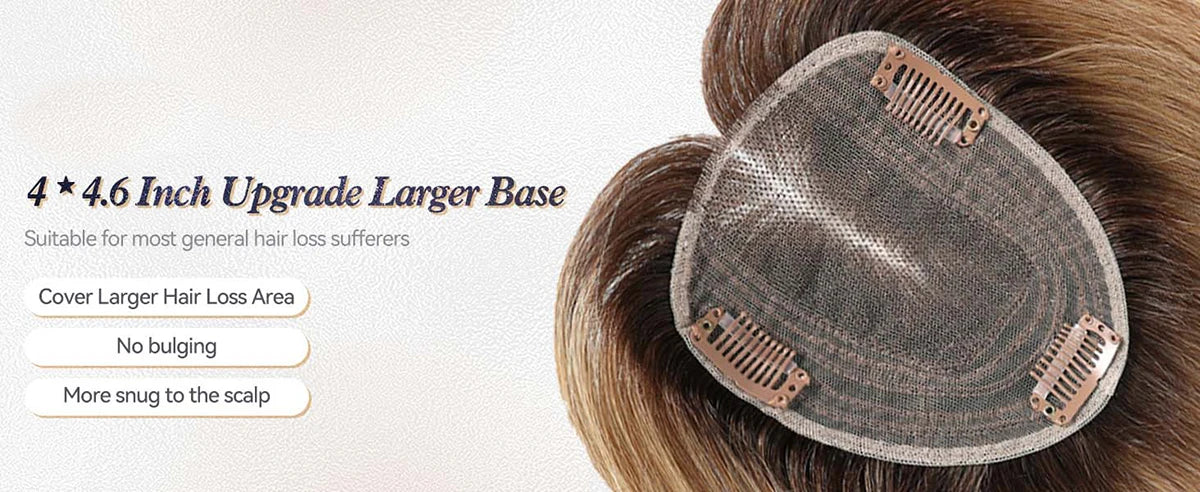 12” Human Hair Topper – Swiss Silk Base, No Bangs, 60g Clip-In