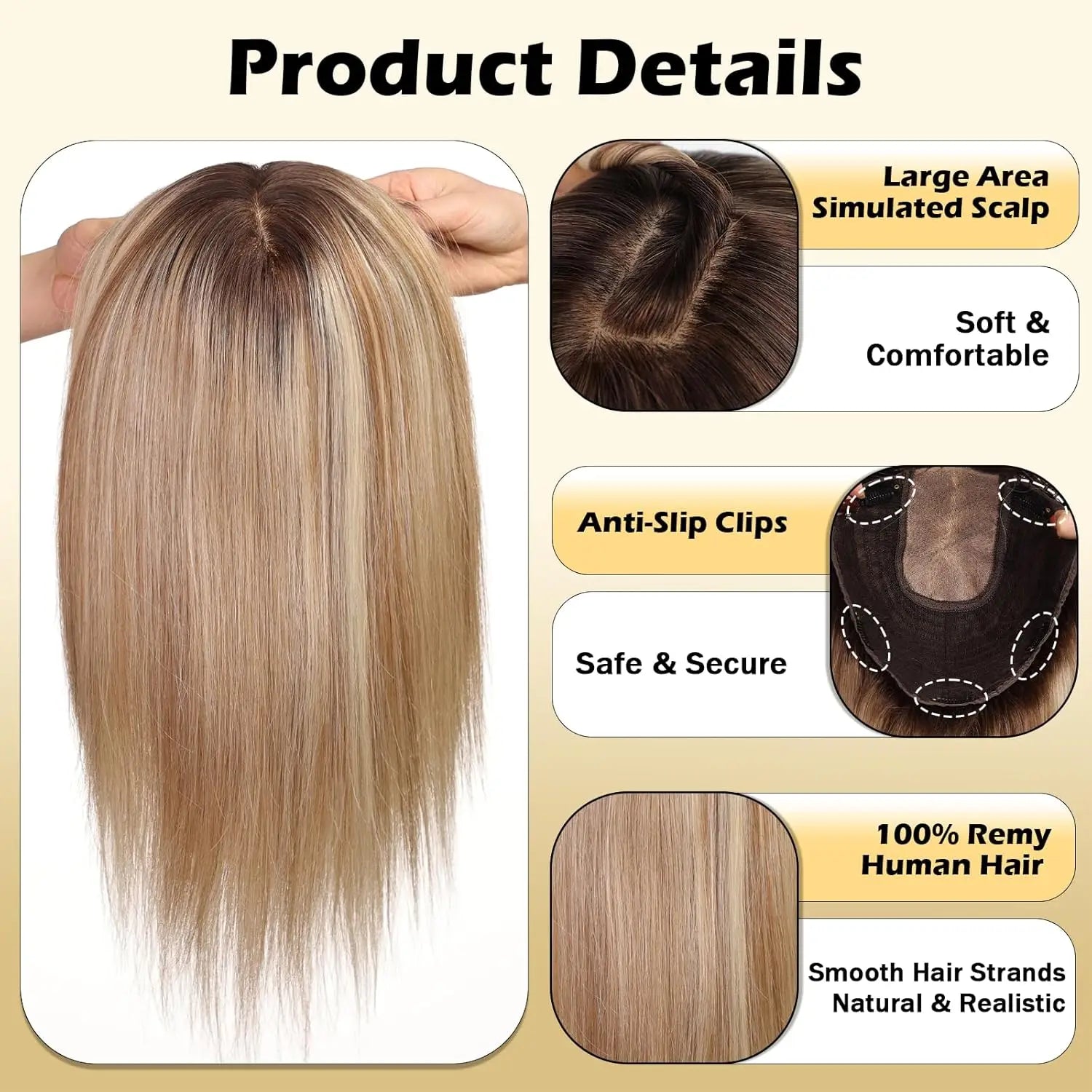 16” Full Coverage Human Hair Topper – Large 9×9 Silk Base Brown Highlights