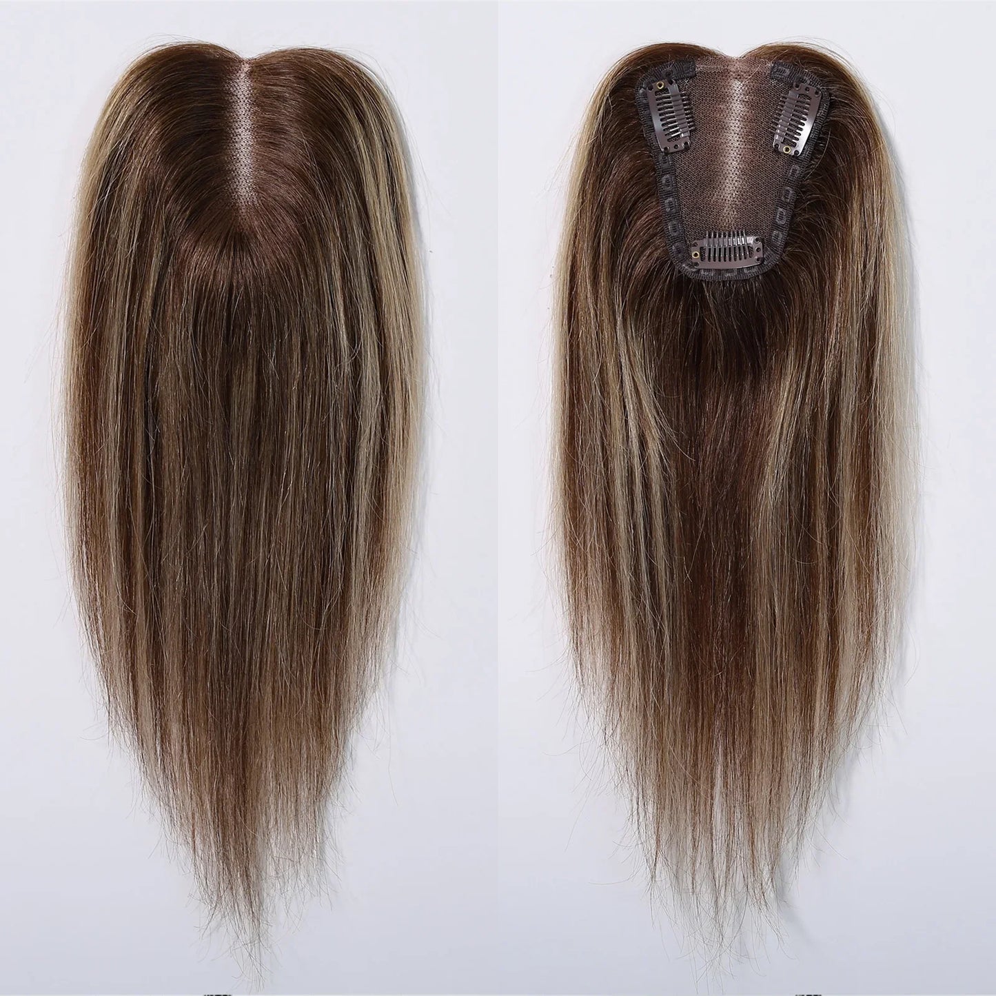 12” Human Hair Topper – Straight Lace Base Clip-In Hairpiece