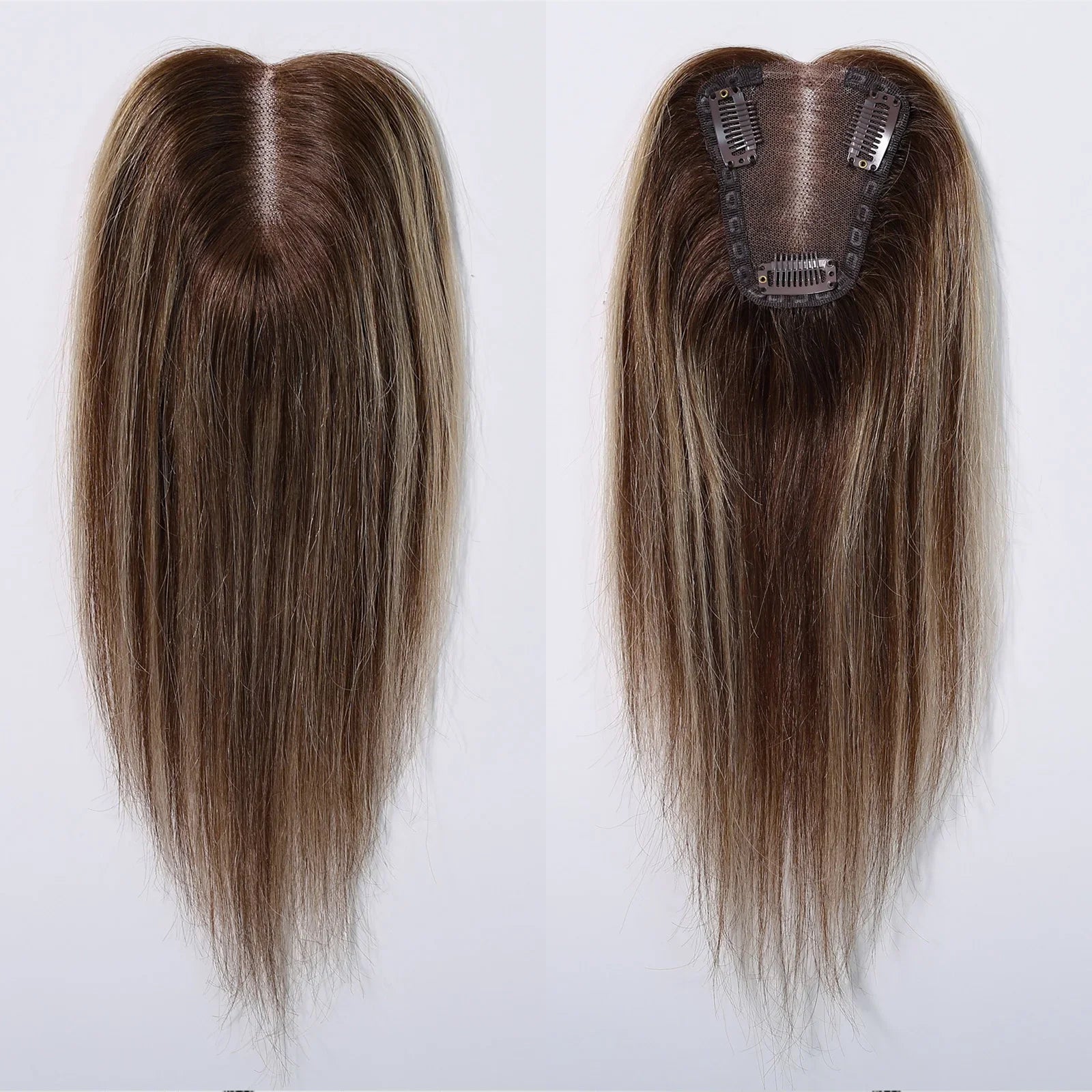 12” Human Hair Topper – Straight Lace Base Clip-In Hairpiece