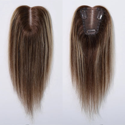 12” Human Hair Topper – Straight Lace Base Clip-In Hairpiece