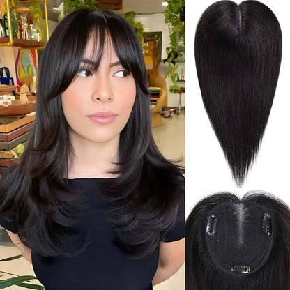 12” Straight Human Hair Topper – Middle Part Swiss Lace Base