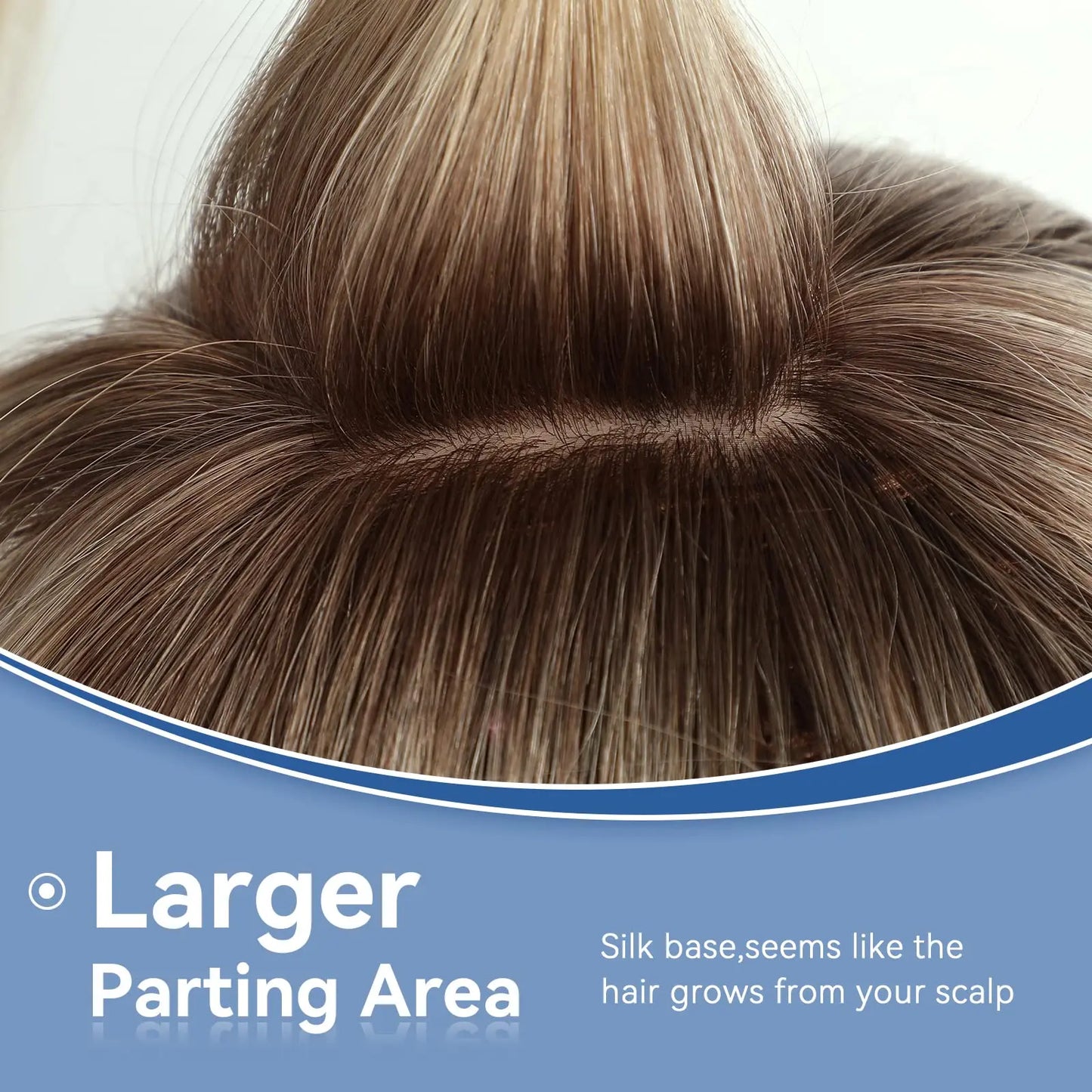 Ombre Blonde Human Hair Topper with Bangs | Remy Silk Base Clip-In Hair Topper for Volume & Hair Loss Coverage