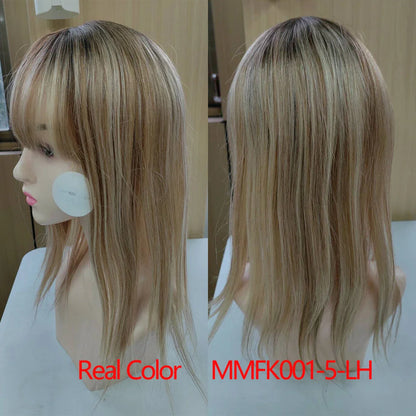 16” Full Coverage Human Hair Topper – Large 9×9 Silk Base Brown Highlights
