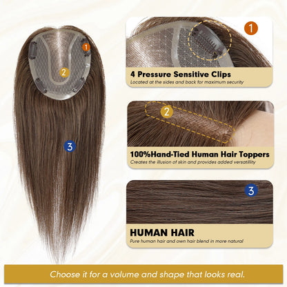 14” Human Hair Topper – Straight Mono Lace Base Clip-In Hairpiece for Women