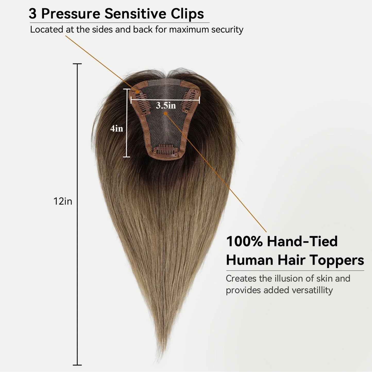 Ombre Ash Blonde Human Hair Topper | Silk Base Remy Hair Topper for Thinning Hair
