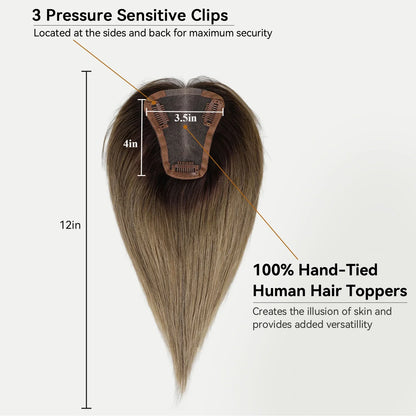 Ombre Ash Blonde Human Hair Topper | Silk Base Remy Hair Topper for Thinning Hair