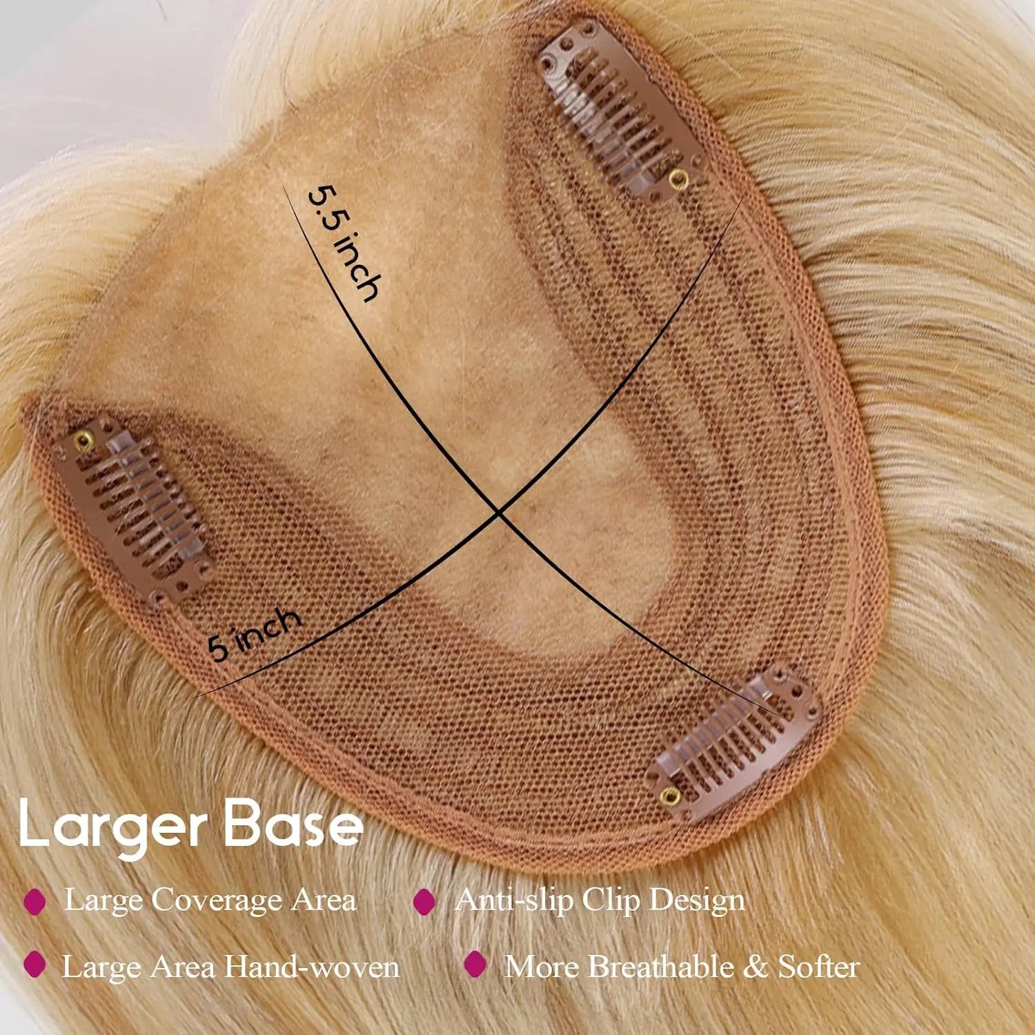 12” Human Hair Topper with Bangs – 360° Lace Base Clip-In for Women