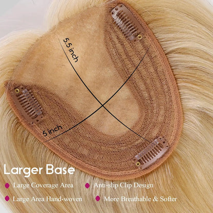 12” Human Hair Topper with Bangs – 360° Lace Base Clip-In for Women