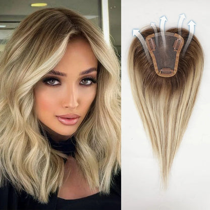 12” Human Hair Topper – Straight Lace Base Clip-In Hairpiece