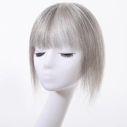 10” Human Hair Topper with Thick Bangs – 360° Clip-In Silk Base Topper for Women