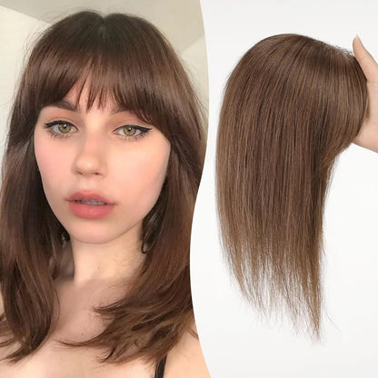 12” Straight Human Hair Topper – Middle Part Swiss Lace Base