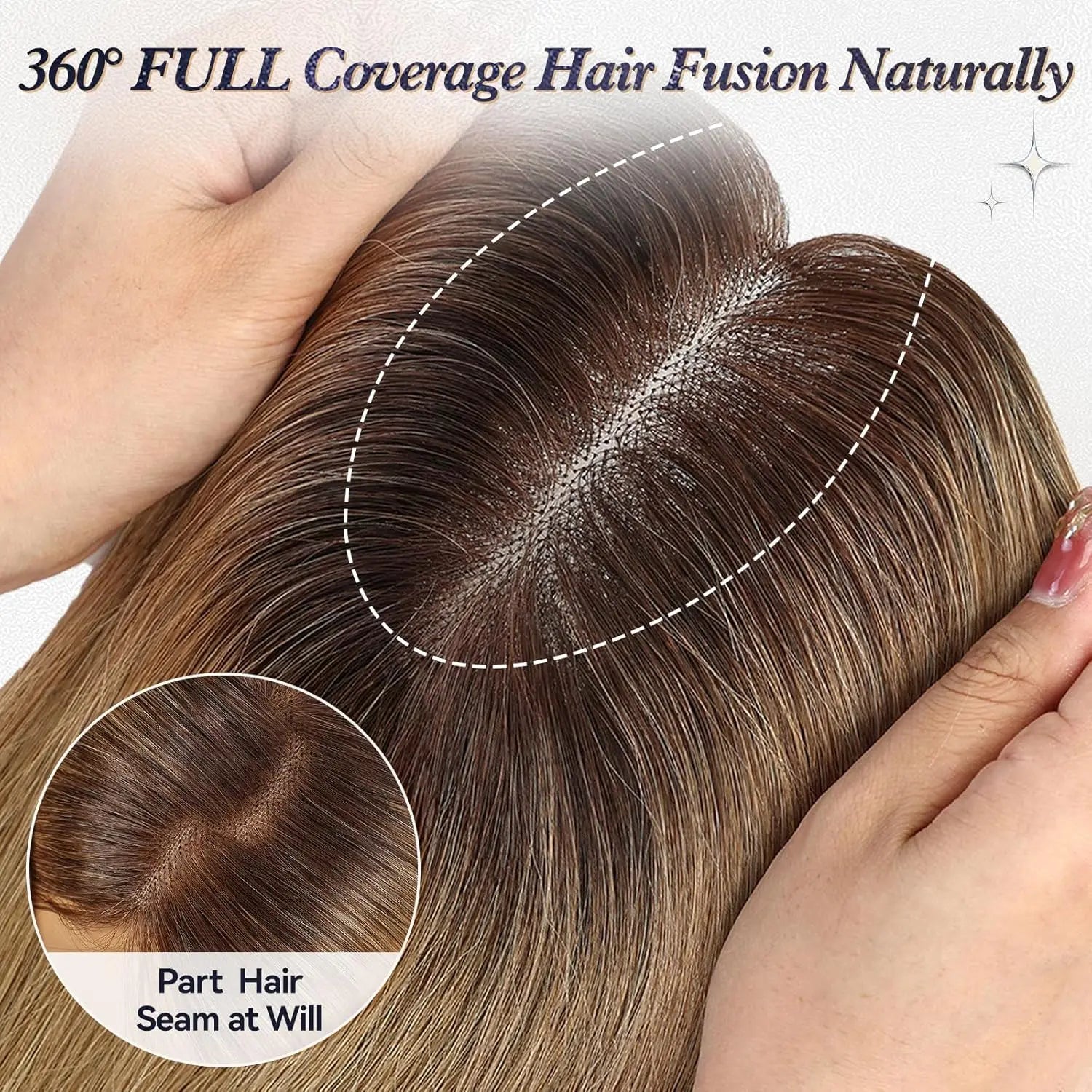 12” Human Hair Topper – Swiss Silk Base, No Bangs, 60g Clip-In