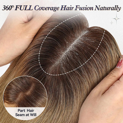 12” Straight Human Hair Topper – Middle Part Swiss Lace Base