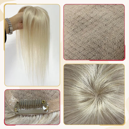 Straight Human Hair Topper – Remy Clip-In Hair Piece with Mono & PU Base