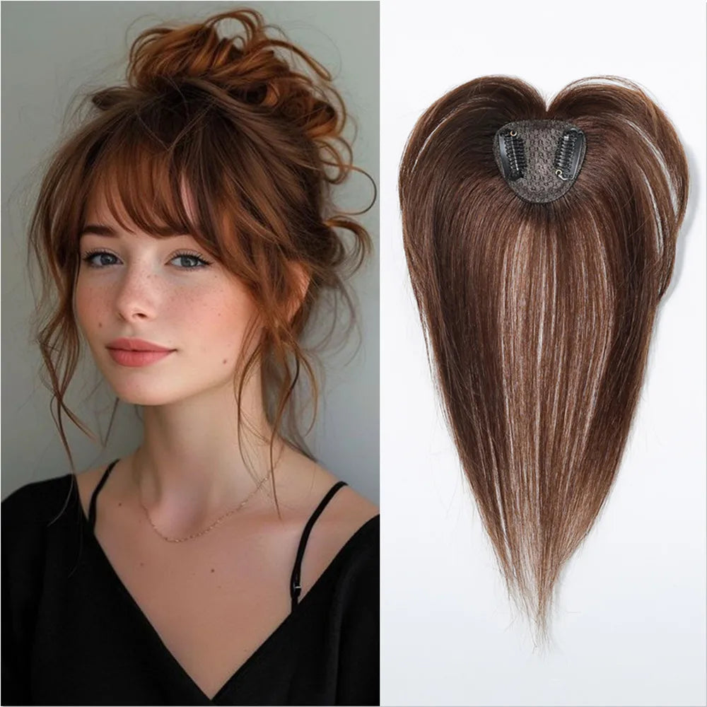 Remy Human Hair Topper with Bangs – Clip-In Silk Base Hairpiece for Thinning Hair | Silkara™