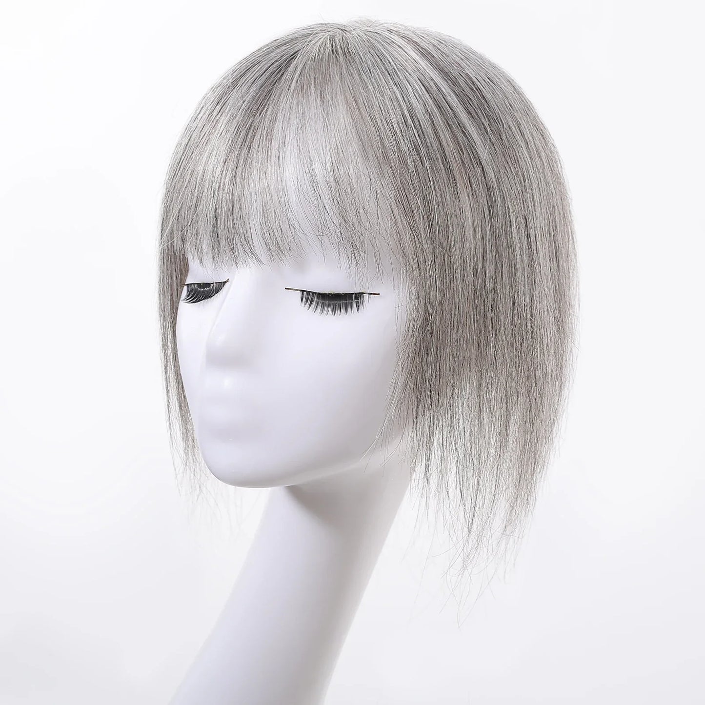 10” Human Hair Topper with Thick Bangs – 360° Clip-In Silk Base Topper for Women