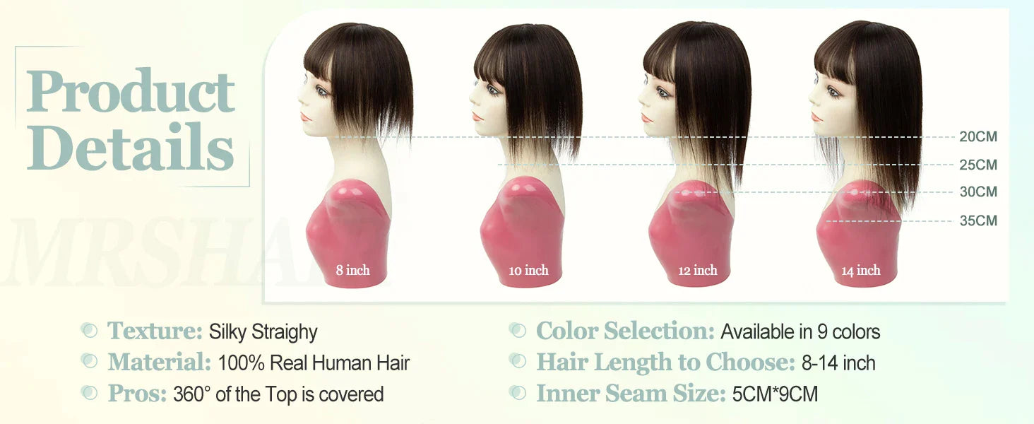 Silk Base 3D Human Hair Topper with 360° Bangs – Real Hair Volume Topper for Thinning Hair
