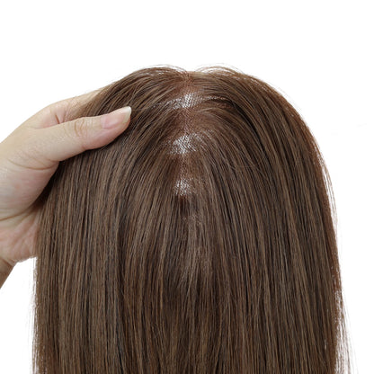 14” Human Hair Topper – Straight Mono Lace Base Clip-In Hairpiece for Women