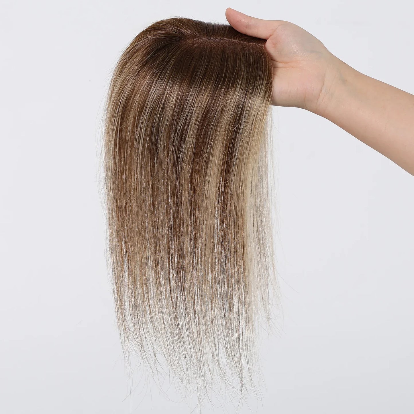 12” Human Hair Topper – Straight Lace Base Clip-In Hairpiece