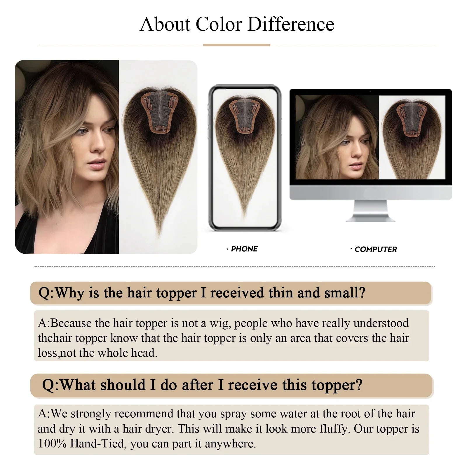 Ombre Ash Blonde Human Hair Topper | Silk Base Remy Hair Topper for Thinning Hair