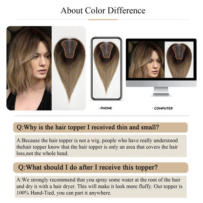Ombre Ash Blonde Human Hair Topper | Silk Base Remy Hair Topper for Thinning Hair