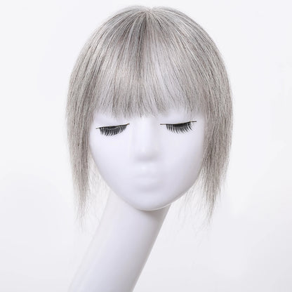 10” Human Hair Topper with Thick Bangs – 360° Clip-In Silk Base Topper for Women