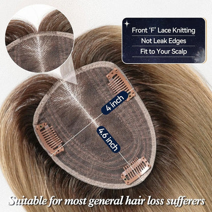 12” Straight Human Hair Topper – Middle Part Swiss Lace Base